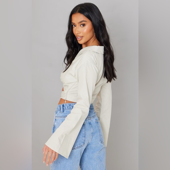 Petite Stone Cropped Wrapped Poplin Shirt - Picture 2 of 3